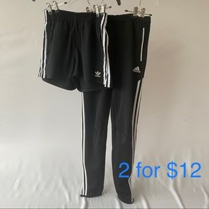 2 for 1 price, Adidas, black w white stripe sweatpants and shorts, women’s S